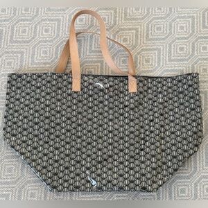 Merona Vinyl Black And White Patterned Large Oversized Tote Bag with Tan Handles